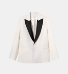 Diana Smoking Jacket Off White Black Satin Collar