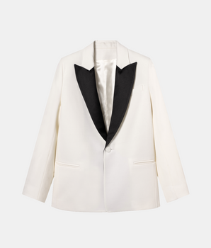 Diana Smoking Jacket Off White Black Satin Collar