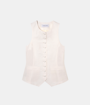 Gilet Monica Toile de Lin et Soie Blanc Cassé