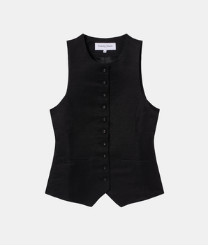 Black Linen Monica Twill Vest