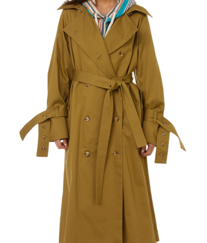 Long cotton poplin trench coat