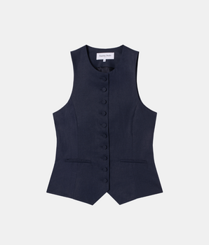 Gilet Monica Toile de Lin GOTS Bleu Marine