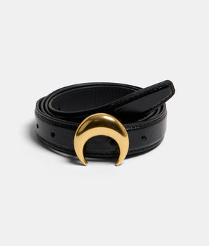 Thin belt with recycled leather buckle