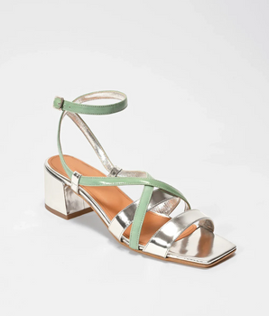 SQUARE HEEL SANDALS WITH STRAPS - Silver/Sea Green