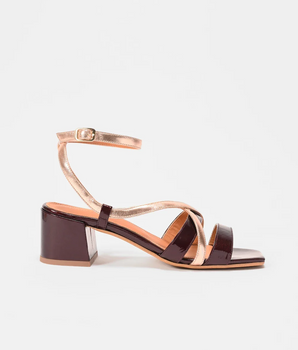 SQUARE HEEL SANDALS WITH STRAPS - Burgundy/Iridescent Pink