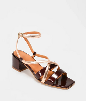 SQUARE HEEL SANDALS WITH STRAPS - Burgundy/Iridescent Pink
