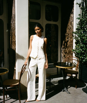 Bianca Off-White Linen and Silk Suit Trousers