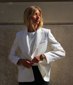 Lauren Gabardine Wool Blazer Jacket Off White