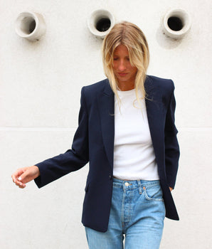 Veste Blazer Lauren Gabardine Laine Bleu Nuit